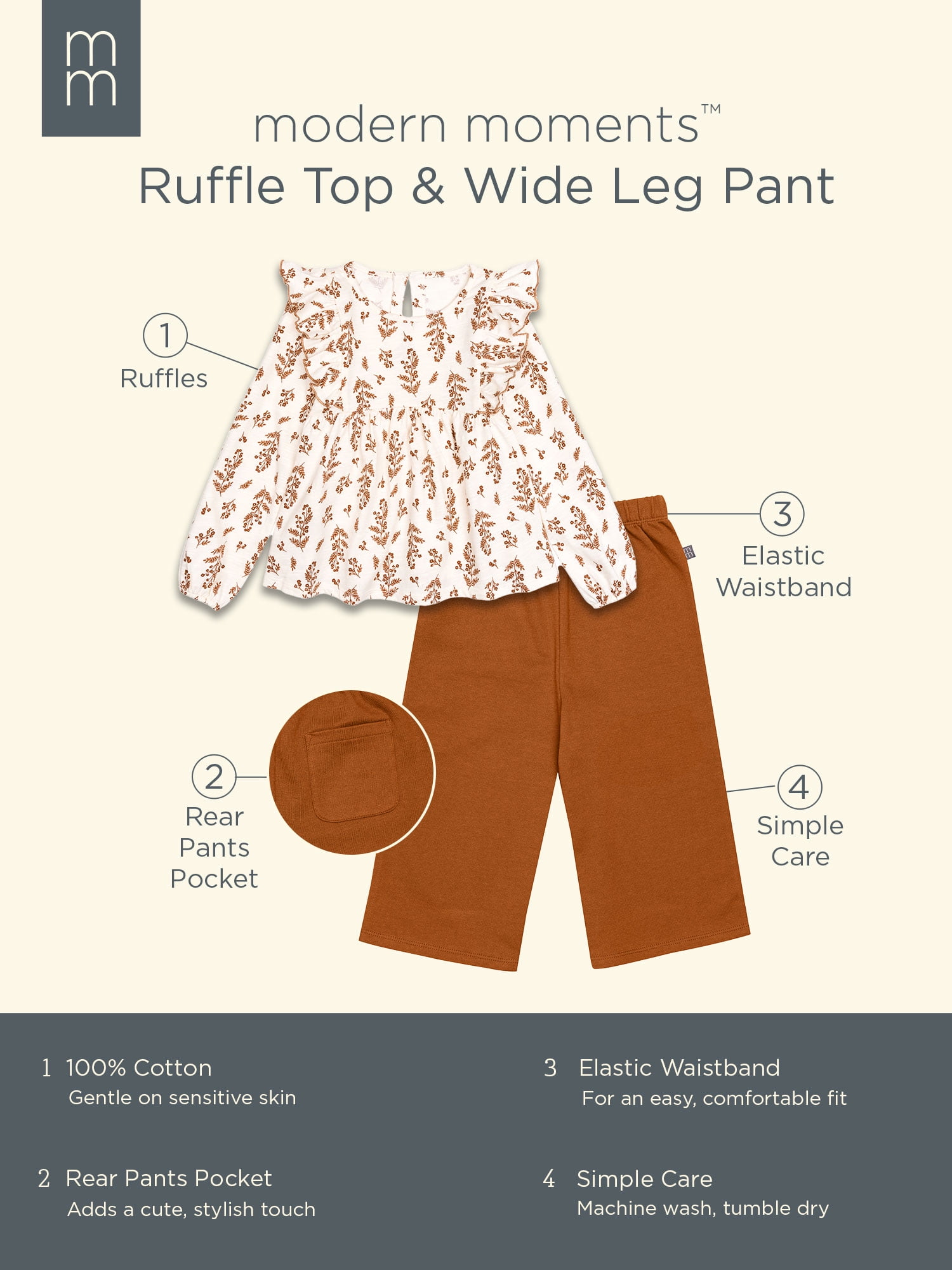 Modern Moments by Gerber Toddler Girl Ruffles Top and Wide Leg Pant Set  2 Piece  Sizes 12 Months   5T