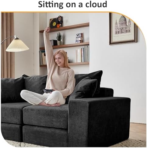 Modular Sectional Loveaeat Cloud Sofa  Boneless Couch with Non Slip Base  Cozy Sleeper Sofa for Customizable Living Spaces  Modern Modular Couch with L Shape Chaise  Deep Seat & No Assembly  Black