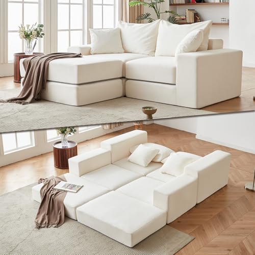 Modular Sectional Loveaeat Cloud Sofa  Boneless Couch with Non Slip Base  Cozy Sleeper Sofa for Customizable Living Spaces  Modern Modular Couch with L Shape Chaise  Deep Seat & No Assembly  Black
