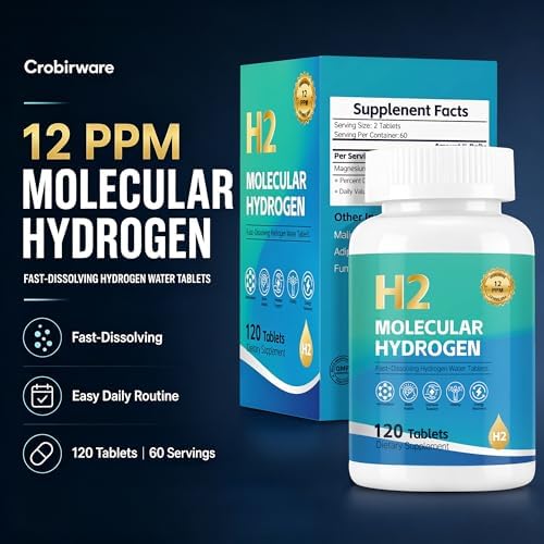 Molecular Hydrogen Water Tablets  12 PPM H2 Supplement with Magnesium  Raspberry Flavor  Fast Dissolving H2 Tablets for Water  Hydration  Energy & Recovery Support  120 Tablets