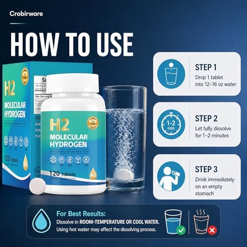 Molecular Hydrogen Water Tablets  12 PPM H2 Supplement with Magnesium  Raspberry Flavor  Fast Dissolving H2 Tablets for Water  Hydration  Energy & Recovery Support  120 Tablets