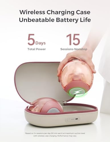 Momcozy Air 1 Ultra Slim Breast Pump  Hands Free Wearable Pump with Wireless Charging Case & App Control with Auto Mode & Full Milk Alert  Industry First Transparent Top for Easy Nipple Alignment