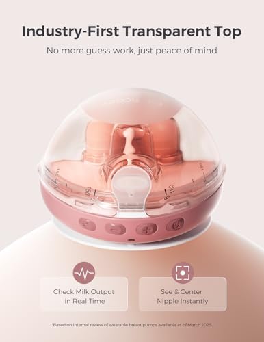 Momcozy Air 1 Ultra Slim Breast Pump  Hands Free Wearable Pump with Wireless Charging Case & App Control with Auto Mode & Full Milk Alert  Industry First Transparent Top for Easy Nipple Alignment
