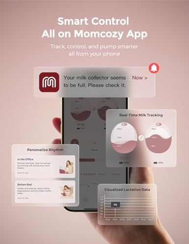 Momcozy Air 1 Ultra Slim Breast Pump  Hands Free Wearable Pump with Wireless Charging Case & App Control with Auto Mode & Full Milk Alert  Industry First Transparent Top for Easy Nipple Alignment