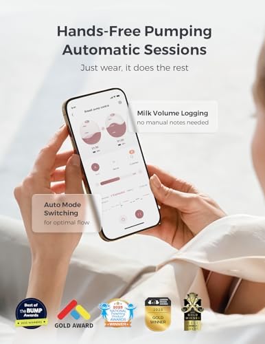 Momcozy Air 1 Ultra Slim Breast Pump  Hands Free Wearable Pump with Wireless Charging Case & App Control with Auto Mode & Full Milk Alert  Industry First Transparent Top for Easy Nipple Alignment