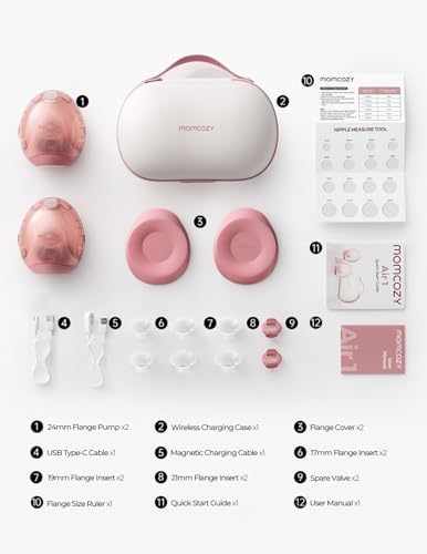 Momcozy Air 1 Ultra Slim Breast Pump  Hands Free Wearable Pump with Wireless Charging Case & App Control with Auto Mode & Full Milk Alert  Industry First Transparent Top for Easy Nipple Alignment