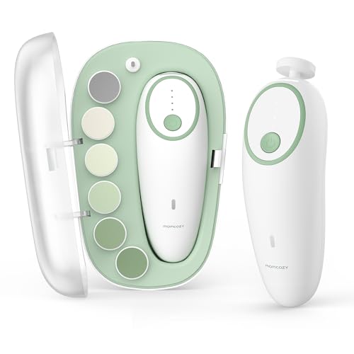 Momcozy Lima de uñas eléctrica para bebé, recortadora de uñas eléctrica suave, recargable, cortaúñas para bebé, 7 almohadillas de repuesto para cabezal de molienda