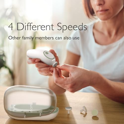 Momcozy Lima de uñas eléctrica para bebé, recortadora de uñas eléctrica suave, recargable, cortaúñas para bebé, 7 almohadillas de repuesto para cabezal de molienda