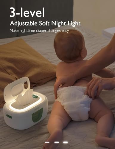 Momcozy Baby Wipe Warmer  Innovative Spring Design  Large Capacity Wipes Dispenser  Fast and Even Heating  4 Modes of Temperature Heating Control  Diaper Wipe Warmer with Night Light