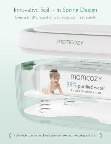 Momcozy Baby Wipe Warmer  Innovative Spring Design  Large Capacity Wipes Dispenser  Fast and Even Heating  4 Modes of Temperature Heating Control  Diaper Wipe Warmer with Night Light