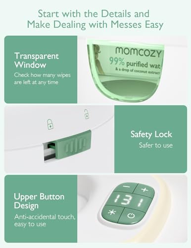 Momcozy Baby Wipe Warmer  Innovative Spring Design  Large Capacity Wipes Dispenser  Fast and Even Heating  4 Modes of Temperature Heating Control  Diaper Wipe Warmer with Night Light