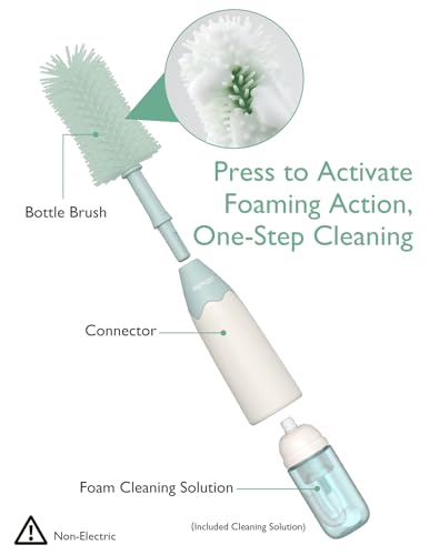 Momcozy Bottle Brush Kit  Innovative Push Press Design for Better Cleaning   Baby Bottle Cleaner Brush for Baby Bottle  Breast Pumps  Nipples  and More   Can Generate Foam for Better Cleaning  Green
