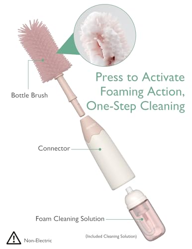 Momcozy Bottle Brush Kit  Innovative Push Press Design for Better Cleaning   Baby Bottle Cleaner Brush for Baby Bottle  Breast Pumps  Nipples  and More   Can Generate Foam for Better Cleaning  Pink