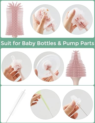 Momcozy Bottle Brush Kit  Innovative Push Press Design for Better Cleaning   Baby Bottle Cleaner Brush for Baby Bottle  Breast Pumps  Nipples  and More   Can Generate Foam for Better Cleaning  Pink