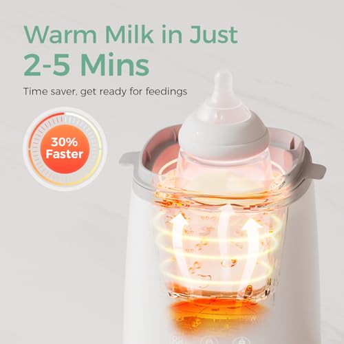 Momcozy Bottle Warmer  Fast Bottle Warmers for All Bottles with Timer  Accurate Temperature Control and Automatic Shut Off  No Lid Required for Heating  White Gray