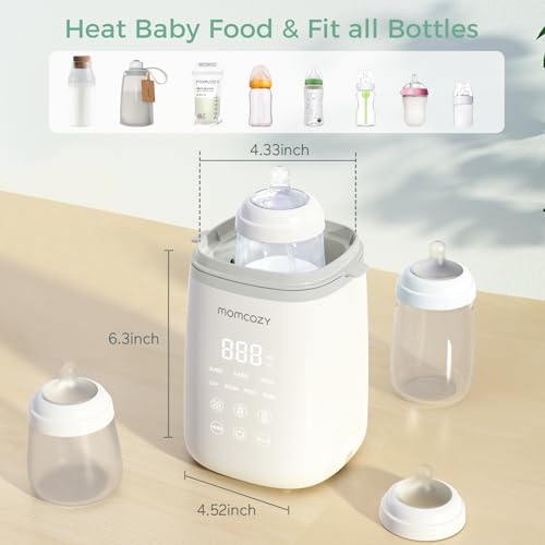 Momcozy Bottle Warmer  Fast Bottle Warmers for All Bottles with Timer  Accurate Temperature Control and Automatic Shut Off  No Lid Required for Heating  White Gray