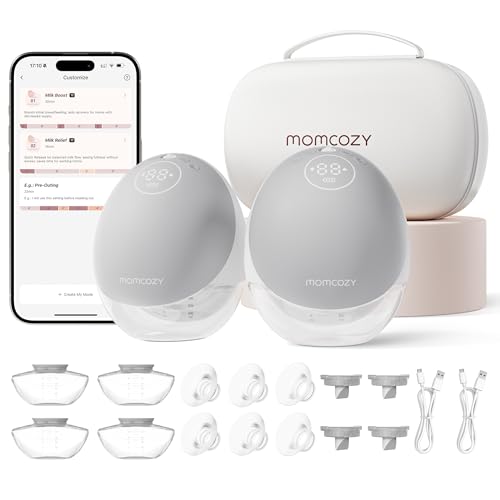 Momcozy Breast Pump Hands Free Upgraded Mobile Flow   M9  App Discreet Control with Personalized Multi Modes & 15 Levels  Wearable Breast Pump 24mm  2 Pack Gray
