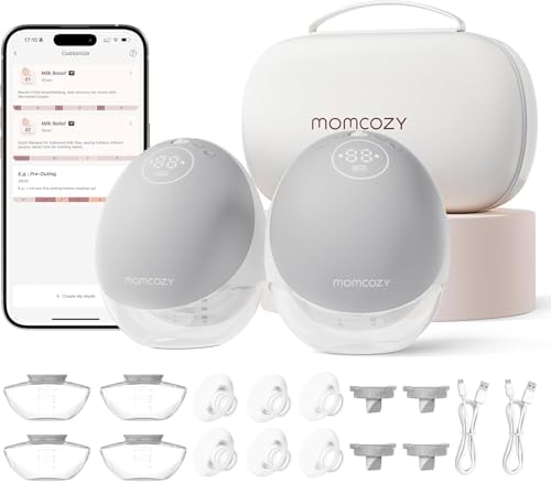 Momcozy Breast Pump Hands Free Upgraded Mobile Flow   M9  App Discreet Control with Personalized Multi Modes & 15 Levels  Wearable Breast Pump 24mm  2 Pack Gray