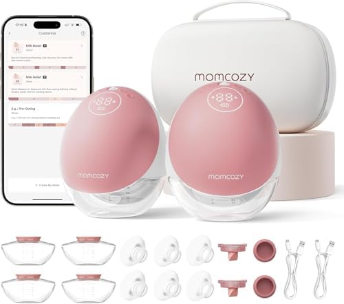 Momcozy Breast Pump Hands Free Upgraded Mobile Flow   M9  App Discreet Control with Personalized Multi Modes & 15 Levels  Wearable Breast Pump 24mm  2 Pack Gray
