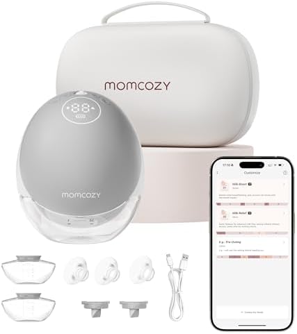 Momcozy Breast Pump Hands Free Upgraded Mobile Flow   M9  App Discreet Control with Personalized Multi Modes & 15 Levels  Wearable Breast Pump 24mm  2 Pack Gray