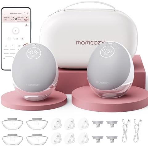 Momcozy Breast Pump Hands Free Upgraded Mobile Flow   M9  App Discreet Control with Personalized Multi Modes & 15 Levels  Wearable Breast Pump 24mm  2 Pack Gray
