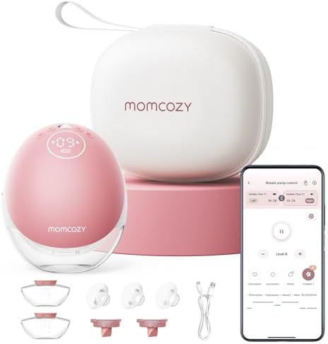 Momcozy Breast Pump Hands Free Upgraded Mobile Flow   M9  App Discreet Control with Personalized Multi Modes & 15 Levels  Wearable Breast Pump 24mm  2 Pack Gray