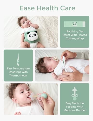 Momcozy Elite Baby Kit  Superior Baby Shower & Registry Essential Kit for Grooming & Health & Cleansing Care  Electric Nail File & Nasal Aspirator Tummy Wrap Thermometer Bath Brush Teether Storage Bag