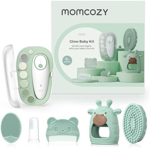 Momcozy Elite Baby Kit  Superior Baby Shower & Registry Essential Kit for Grooming & Health & Cleansing Care  Electric Nail File & Nasal Aspirator Tummy Wrap Thermometer Bath Brush Teether Storage Bag