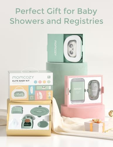 Momcozy Elite Baby Kit  Superior Baby Shower & Registry Essential Kit for Grooming & Health & Cleansing Care  Electric Nail File & Nasal Aspirator Tummy Wrap Thermometer Bath Brush Teether Storage Bag