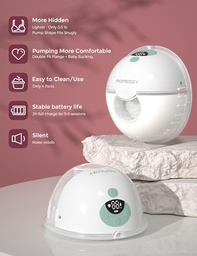 Momcozy M5 Hands Free Wearable Breast Pump  Double Sealed Flange for Baby Like Comfort  3 Modes & 9 Suction Levels  Portable Electric Pump   24mm  2 Pack Mint