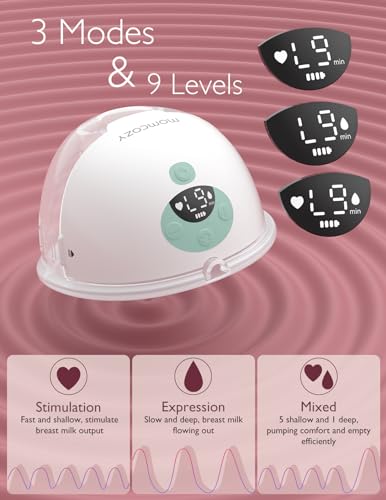 Momcozy M5 Hands Free Wearable Breast Pump  Double Sealed Flange for Baby Like Comfort  3 Modes & 9 Suction Levels  Portable Electric Pump   24mm  2 Pack Mint