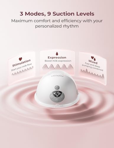 Momcozy M5 Smart APP Controlled Wearable Breast Pump  Hands Free Wireless Electric Pump  3 Modes 9 Suction Levels  BPA Free  Portable Lightweight  24mm Flange  2 Pack Quill Gray