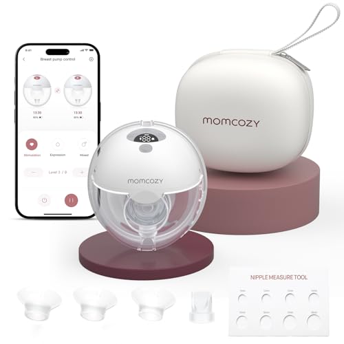 Momcozy M5 Smart APP Controlled Wearable Breast Pump  Hands Free Wireless Electric Pump  3 Modes 9 Suction Levels  BPA Free  Portable Lightweight  24mm Flange  2 Pack Quill Gray