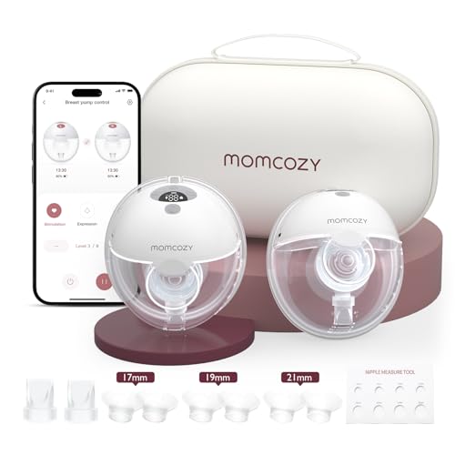 Momcozy M5 Smart APP Controlled Wearable Breast Pump  Hands Free Wireless Electric Pump  3 Modes 9 Suction Levels  BPA Free  Portable Lightweight  24mm Flange  2 Pack Cozy Red
