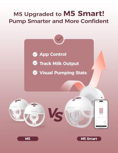 Momcozy M5 Smart APP Controlled Wearable Breast Pump  Hands Free Wireless Electric Pump  3 Modes 9 Suction Levels  BPA Free  Portable Lightweight  24mm Flange  2 Pack Cozy Red