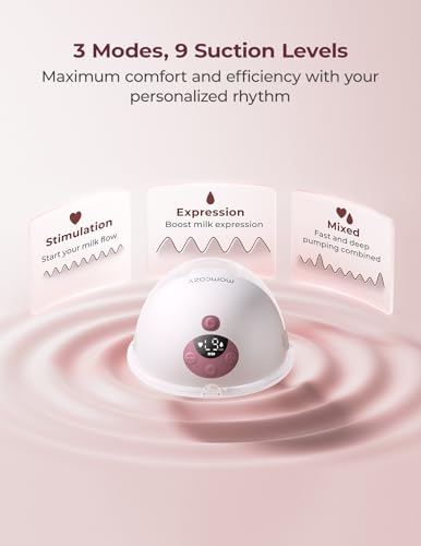 Momcozy M5 Smart APP Controlled Wearable Breast Pump  Hands Free Wireless Electric Pump  3 Modes 9 Suction Levels  BPA Free  Portable Lightweight  24mm Flange  2 Pack Cozy Red