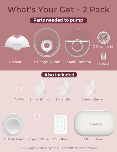 Momcozy M5 Smart APP Controlled Wearable Breast Pump  Hands Free Wireless Electric Pump  3 Modes 9 Suction Levels  BPA Free  Portable Lightweight  24mm Flange  2 Pack Cozy Red