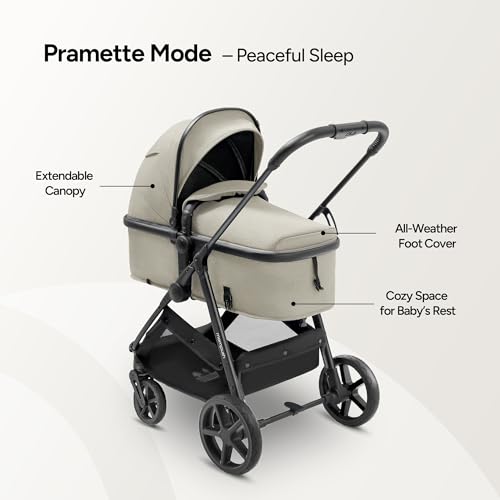 Mompush Wiz 2 in 1 Baby Stroller with Infant Pramette Mode  One Hand Fold Convertible Newborn to Toddler Stroller with Reversible Seat and Large UPF 50  Canopy