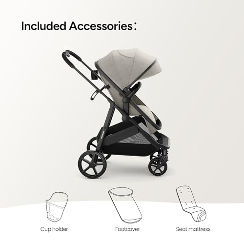 Mompush Wiz 2 in 1 Baby Stroller with Infant Pramette Mode  One Hand Fold Convertible Newborn to Toddler Stroller with Reversible Seat and Large UPF 50  Canopy