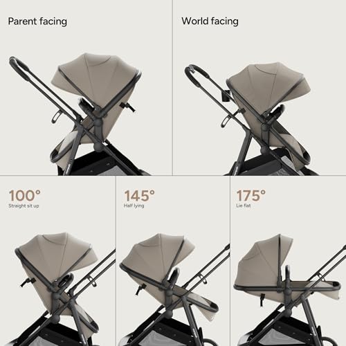 Mompush Wiz 2 in 1 Baby Stroller with Infant Pramette Mode  One Hand Fold Convertible Newborn to Toddler Stroller with Reversible Seat and Large UPF 50  Canopy
