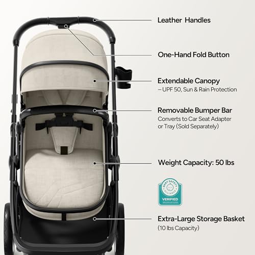 Mompush Wiz 2 in 1 Baby Stroller with Infant Pramette Mode  One Hand Fold Convertible Newborn to Toddler Stroller with Reversible Seat and Large UPF 50  Canopy