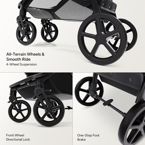 Mompush Wiz 2 in 1 Baby Stroller with Infant Pramette Mode  One Hand Fold Convertible Newborn to Toddler Stroller with Reversible Seat and Large UPF 50  Canopy