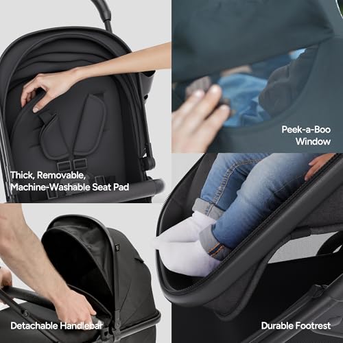 Mompush Wiz 2 in 1 Baby Stroller with Infant Pramette Mode  One Hand Fold Convertible Newborn to Toddler Stroller with Reversible Seat and Large UPF 50  Canopy