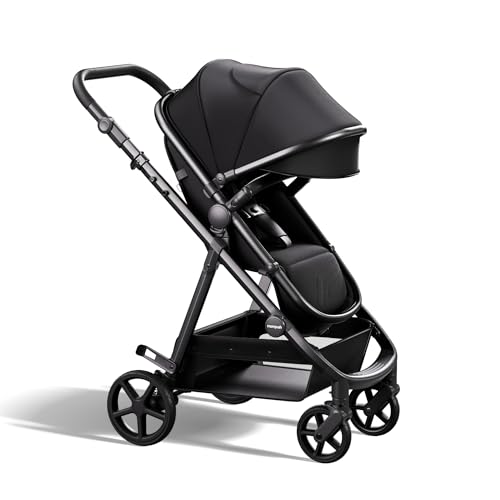 Mompush Wiz 2 in 1 Baby Stroller with Infant Pramette Mode  One Hand Fold Convertible Newborn to Toddler Stroller with Reversible Seat and Large UPF 50  Canopy