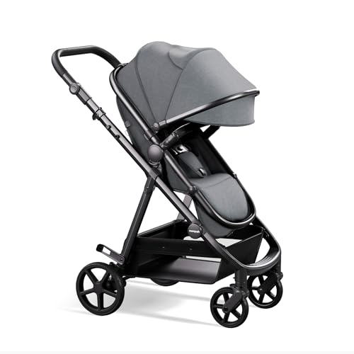 Mompush Wiz 2 in 1 Baby Stroller with Infant Pramette Mode  One Hand Fold Convertible Newborn to Toddler Stroller with Reversible Seat and Large UPF 50  Canopy