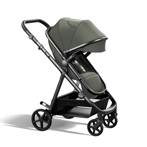 Mompush Wiz 2 in 1 Baby Stroller with Infant Pramette Mode  One Hand Fold Convertible Newborn to Toddler Stroller with Reversible Seat and Large UPF 50  Canopy