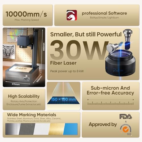 Monport 30W Fiber Laser Engraver Rotary Axis  LightBurn Compatible Fiber Laser Marking Machine with 5 9x5 9 Workbed Red Dot Pointer 100000 Hour Lifespan  Metal Etching Machine for Metal Marking