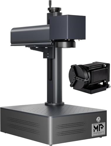 Monport 30W Fiber Laser Engraver Rotary Axis  LightBurn Compatible Fiber Laser Marking Machine with 5 9x5 9 Workbed Red Dot Pointer 100000 Hour Lifespan  Metal Etching Machine for Metal Marking