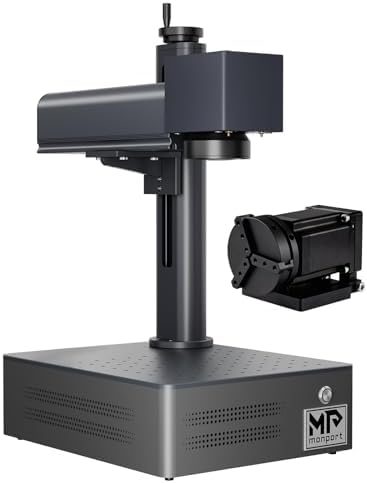 Monport 30W Fiber Laser Engraver Rotary Axis  LightBurn Compatible Fiber Laser Marking Machine with 5 9x5 9 Workbed Red Dot Pointer 100000 Hour Lifespan  Metal Etching Machine for Metal Marking