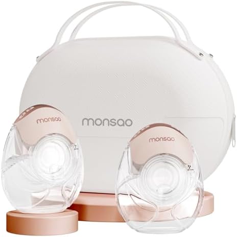 Monsao Wearable Breast Pump  Quiet Breast Pump Hands Free for Travel  Portable & Electric Breastfeeding Pump with 3 Modes & 12 Levels  18/21/24mm  2 Pack  Pink